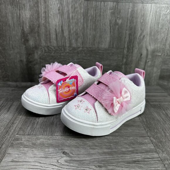 Skechers Twinkle Toddler size 10 White Pink Double Strap Shoes - Picture 3 of 8